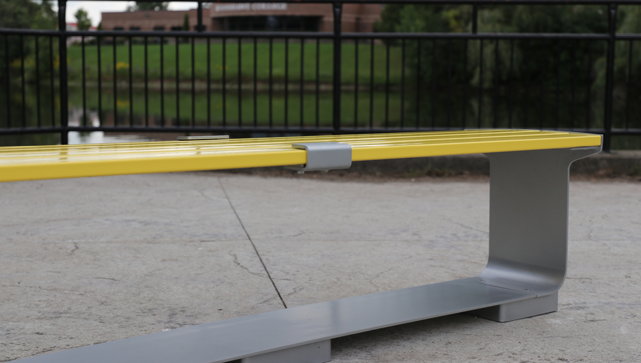 MBE-3000-00030: L-Series Backless Metal Bench with Skate Deterrents