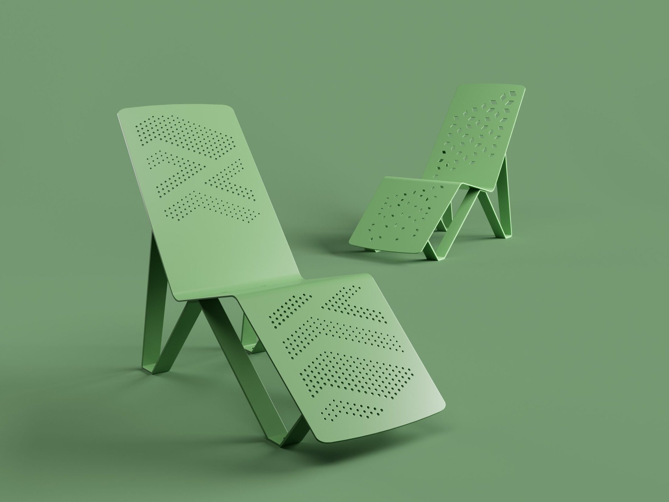 ALUM Chaise Lounge with Summit and Fusion patterns on green background