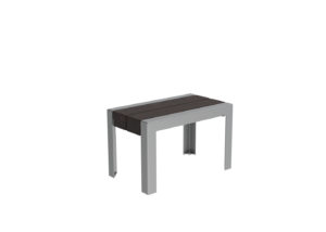 A small rectangular table with a dark wooden top and light gray metal legs, shown against a plain white background.