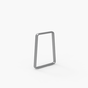 A simple, thin, metallic rectangular frame with rounded corners standing upright on a plain white background.