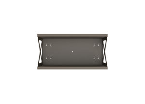Top view of a rectangular metal shelf with four mounting holes and two diagonal support bars on each side.