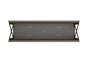 Rectangular metal shelf with side support brackets and multiple mounting holes in the back, viewed from the front against a white background.