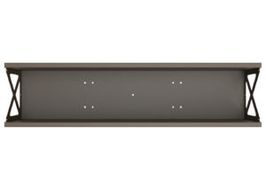 Rectangular metal shelf viewed from above, showing a flat surface with six mounting holes and X-shaped side supports on each end.