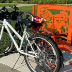 Custom art bike rack with bicycles locked