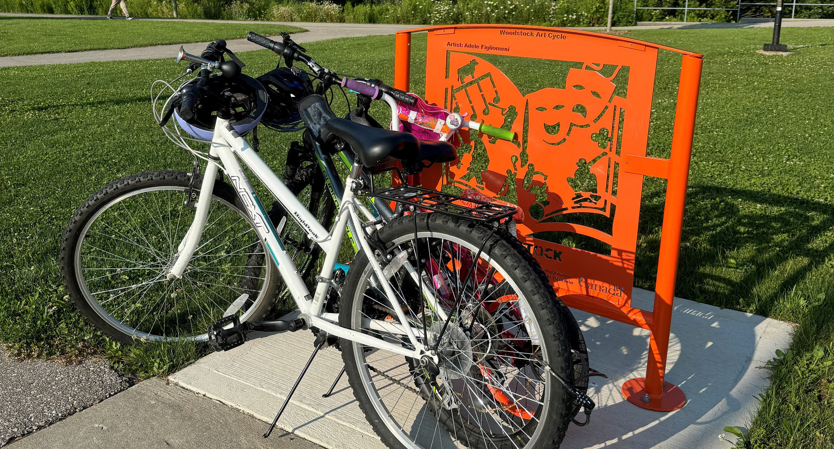 Custom art bike rack with bicycles locked