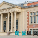 City of Woodstock library with custom artwork bike racks in front