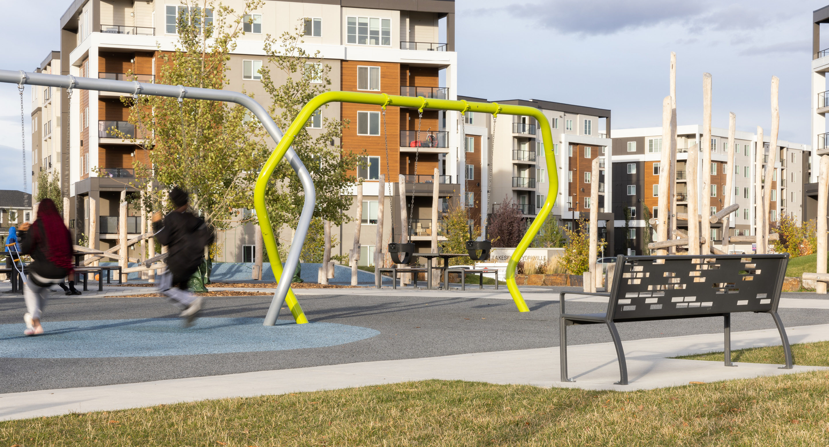 970 custom lasercut bench with park and swings