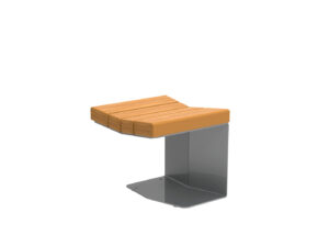 Banc moderne doté d'une assise en bois à lattes et d'un support métallique en forme de L.