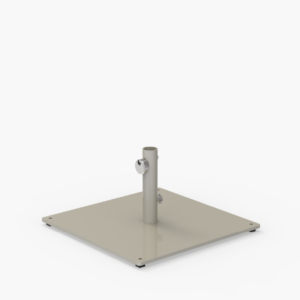 Square metal ROMA umbrella base with a central cylindrical holder and adjustment knobs, shown on a plain white background.