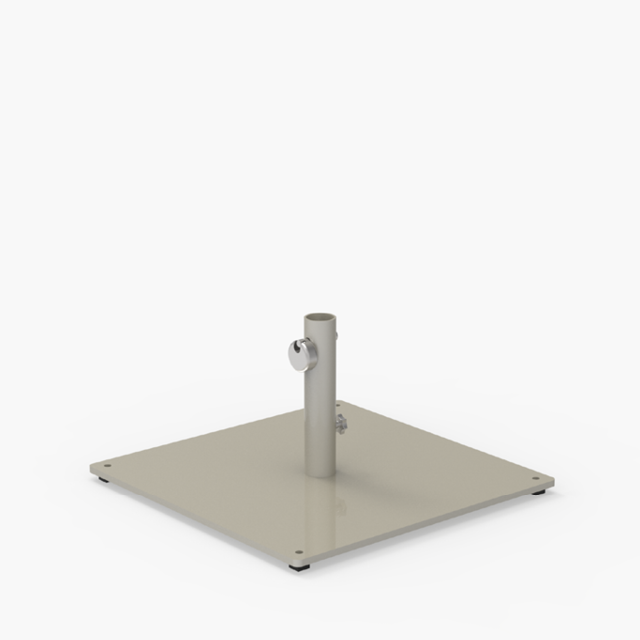 Square metal ROMA umbrella base with a central cylindrical holder and adjustment knobs, shown on a plain white background.
