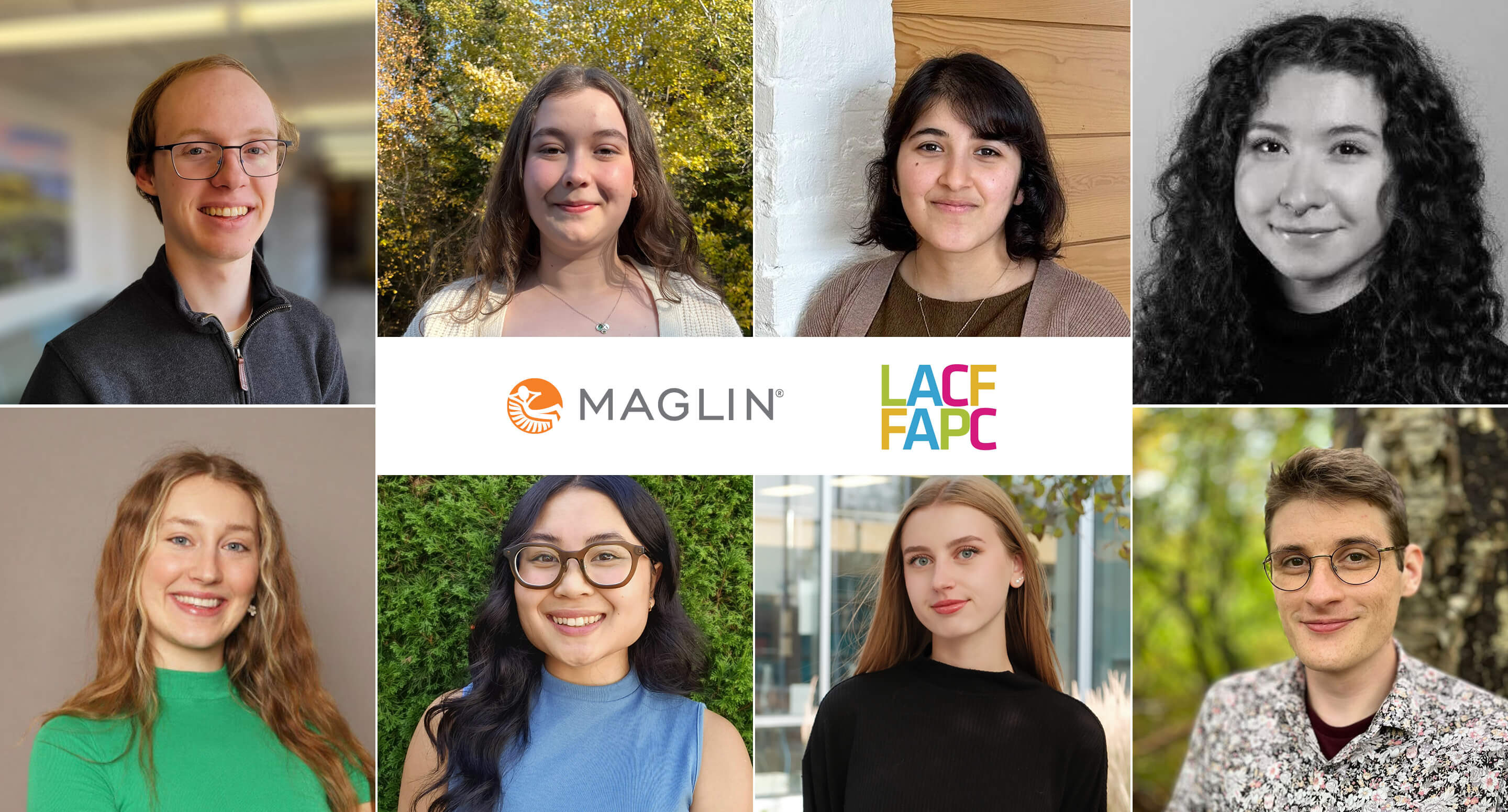 maglin-scholars_web A collage of the eight student recipients of the 2025 Maglin/LACF scholarship posing for portraits, with the Maglin and LACF/FAPC logos in the center.