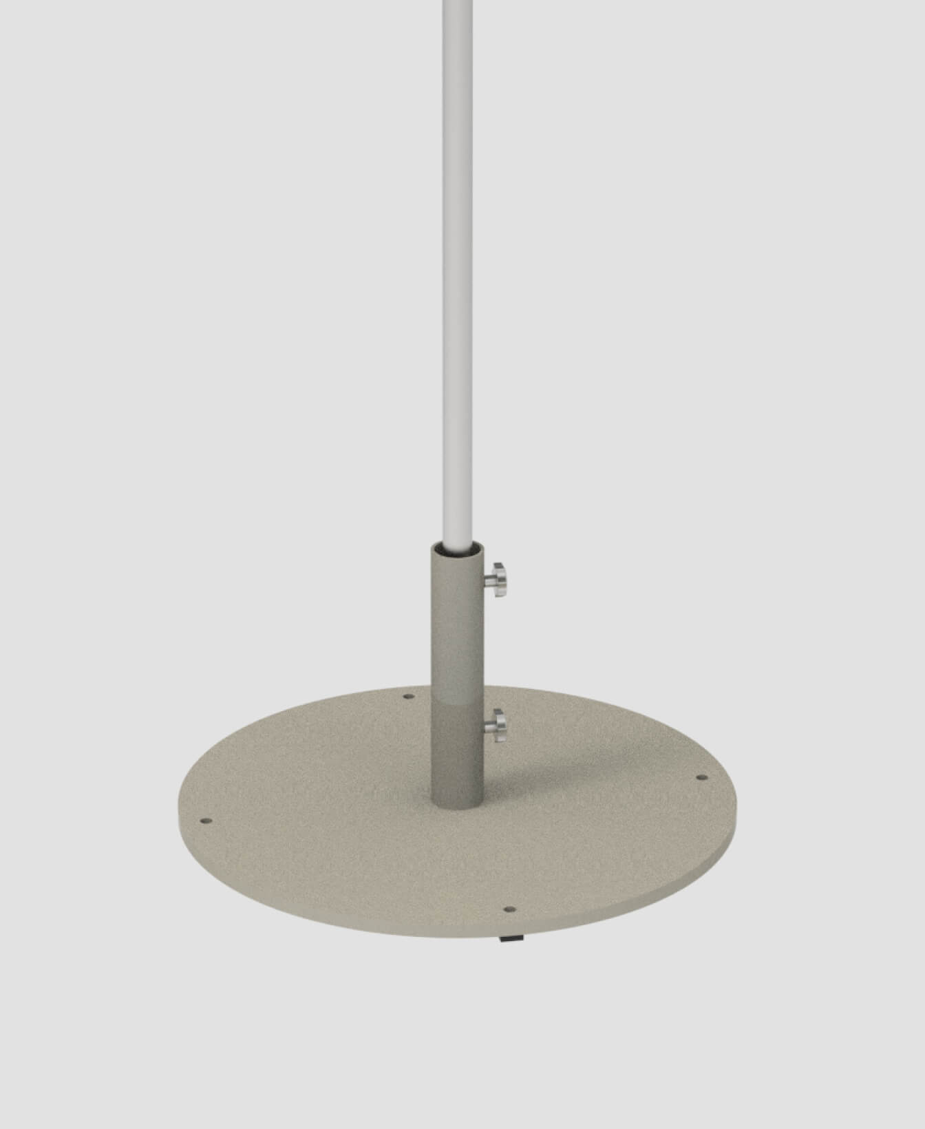 Round metal ROMA base with a vertical pole secured by two screws, shown against a plain white background.