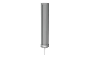 Tall, cylindrical, silver device with a flat top and a cord extending from the base, shown against a white background.