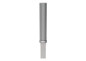 A vertical, cylindrical metal post with a flat top, mounted on a rectangular concrete base against a white background.