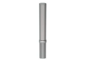 A cylindrical metal post with a central collar, standing vertically against a plain white background.