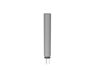 A cylindrical light bollard with a mounting base and hardware.