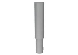 A cylindrical grey light fixture mounted on a post.