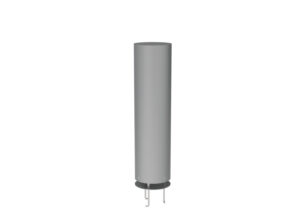 A tall, cylindrical metal bollard with a circular base plate.